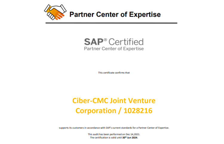 CMC Consulting tự hào duy trì thành công chứng nhận PCoE- “PARTNER CENTER OF EXPERTISE CERTIFICATION” do SAP kiểm định